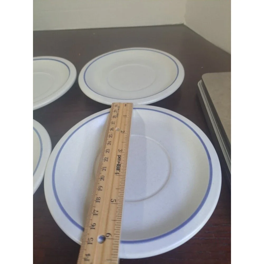 Vintage Set Of 4 Pfaltzgraff Blue And White Stoneware 6.5in Saucers